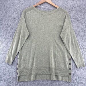 Chicos Sweater Womens 2 US Large Green Button Detail Pullover Side Slit Tunic